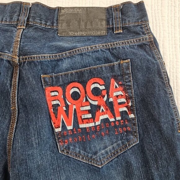 Vintage Y2K Rocawear Jeans Men's 40x34 Med Wash Wide Leg RN# 106830 Logo Pocket - Picture 12 of 16